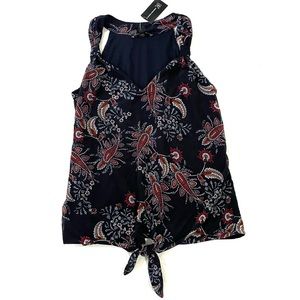 INC Navy Blue Paisley Front Tie Tank Top